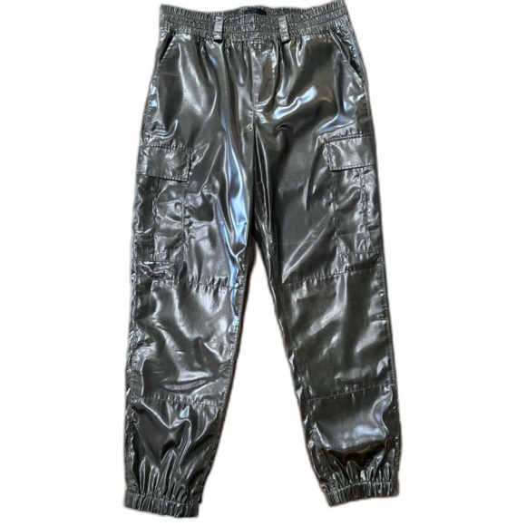 RTA Jinni High-Rise Coated Glossy Cargo Jogger Pants Olive Japanese Fabric M - Picture 2 of 12